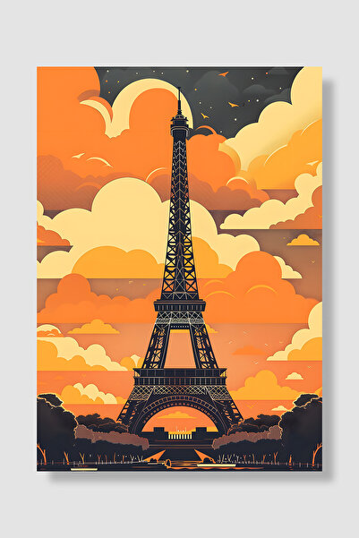Luna Marissa Poster Turnul Eiffel Nori portocalii minimalisti Apus de soare P...