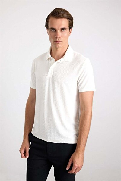 SÜVARİ Beyaz Regular Karışık Desen Baskısız Jakarlı Düğmeli Polo Yaka Tişört