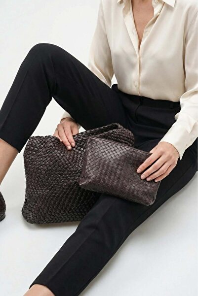 Mubiano Women's Shoulder Bag Knitted Large Volume Magnetic Daily Veloura Brown