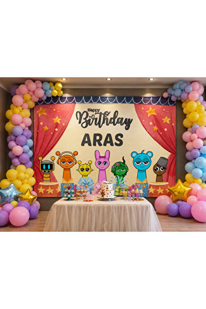 Renkli İzler Kişiye Özel Sprunki Temalı Doğum Günü Afişi Birthday Pankart