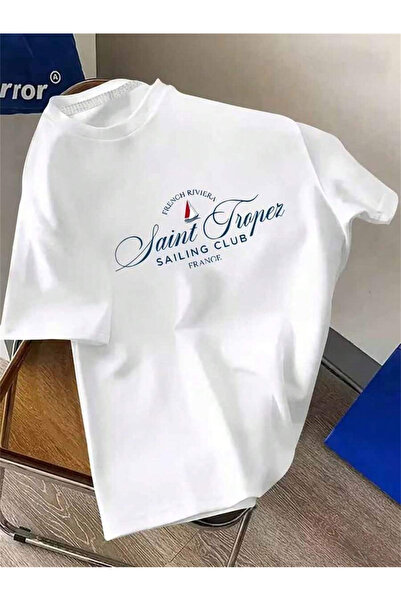 Grafftee Clothing تي شيرت سانت تروبيز مطبوع للجنسين بمقاس كبير