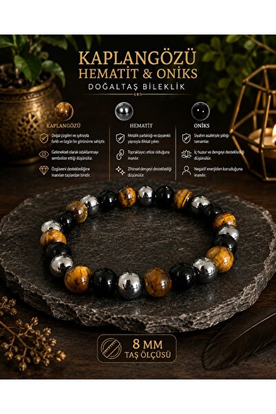 Liacharm Cat's Eye Hematite Onyx Natural Stone Healing and Meditation Bracelet