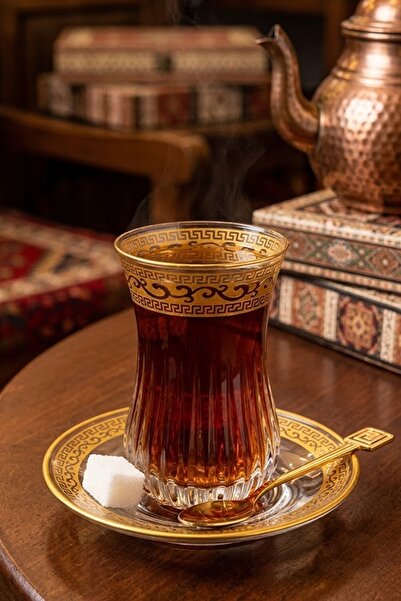 DECOSTYLE Ajda Glass Plate Hand-Decorated Tea Set 12 Pieces –155 Cc–Premium S...
