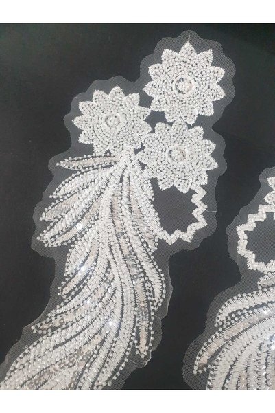 ESRA ŞELEM White Beaded Decorative Guipure Brode Applique 2 Pieces