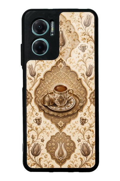 Spoyi حافظة هاتف لامعة بتصميم قهوة عثمانية بلون عاجي لهاتف Xiaomi Redmi Note 11E