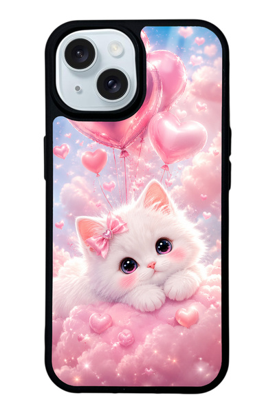 Spoyi iPhone 15 Cupid Cloud Kitty Tasarımlı Glossy Telefon Kılıfı