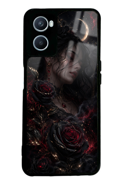 Spoyi Oppo A96 Glossy Phone Case with Crimson Moon Rose Design