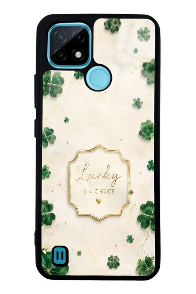 Spoyi Realme C21 Ivory Glossy Phone Case with Lucky Clover Design