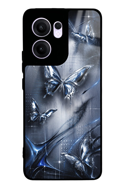 Spoyi Oppo Reno 13F Midnight Chrome Butterfly Tasarımlı Glossy Telefon Kılıfı