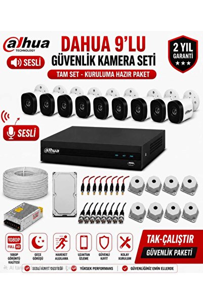 DAHUA 9'Lu Sesli Güvenlik Kamera Seti - 4 TB HDD - 32 Gün Kayıt