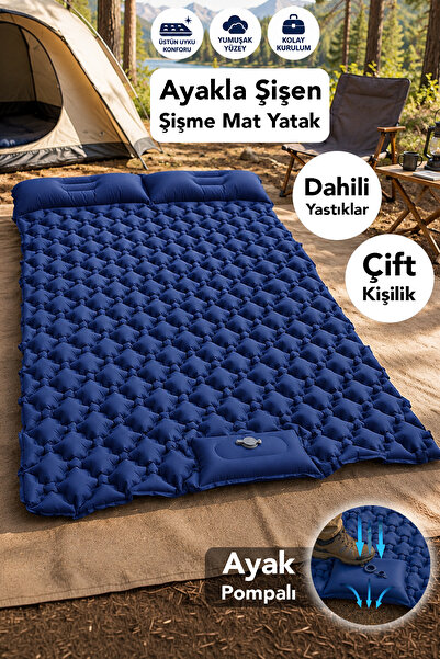 fischerone Ayak Pompalı Mat - Çift Kişilik Ultra Hafif Su Geçirmez Kamp Şişme...