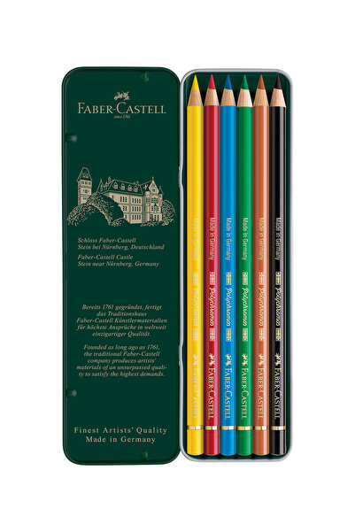 Faber Castell Polychromos Boya Kalemi,6'lı,Yüksek Kaliteli Pigment,Suya Dayan...