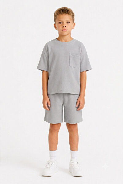 monox Boy's 5-12 Years Old Honeycomb Textured Oversize Shorts and T-Shirt Set