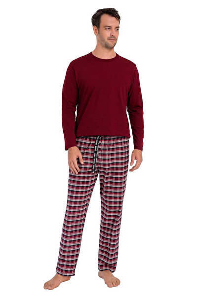ALFA AKSESUAR 03 Pijalüx Men's Checkered Poplin Pocket Bottom Pajamas