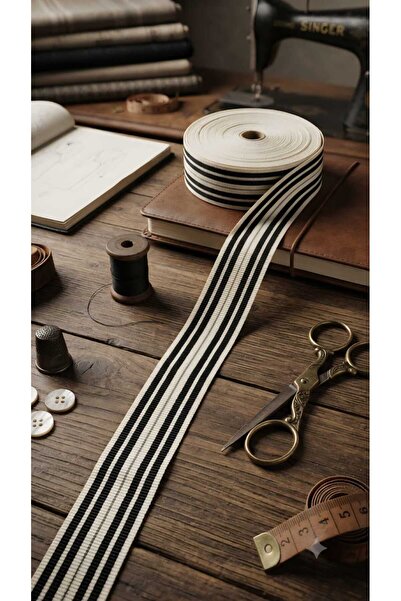 satab Fransız Cift Taraflı Çizgili Şerit / Grogren -25mm - 5metre