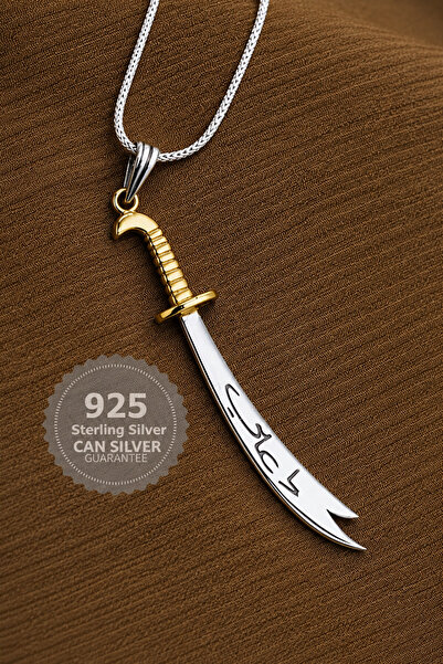 CAN SİLVER 925 Ayar Gümüş Çift Yönlü Hz Ali Yazılı Zülfikar Kılıcı Gümüş Erke...