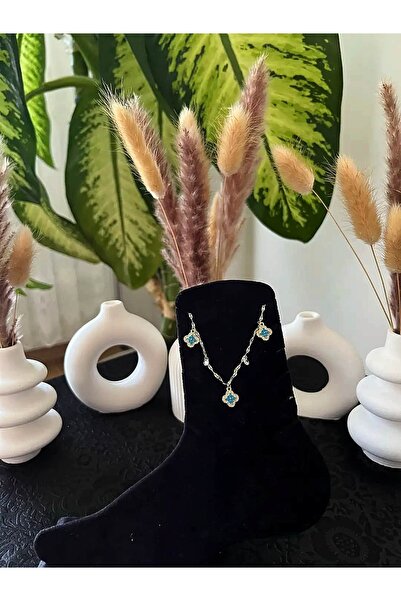 ENORİA ACCESSORİES Mavi Yonca Figürlü Zirkon Taşlı Halhal – Gold Renk