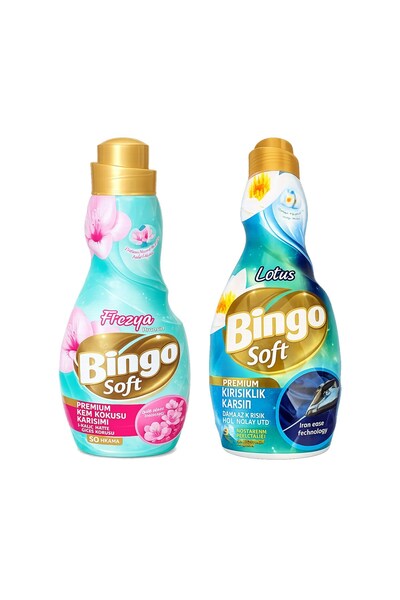 Bingo Soft Konsantre Çamaşır Yumuşatıcısı 1200 ml Frezya ve Lotus 2 li Paket