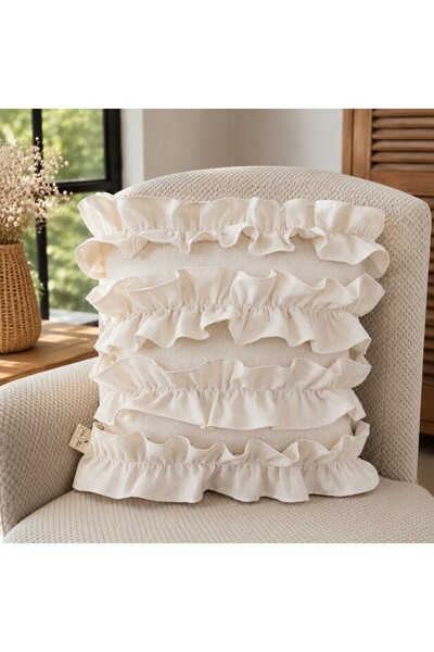 shules collection Vintage Cottage Buldan Linen Ruffled Decorative Throw Pillo...