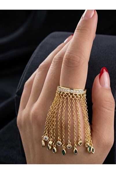 KAYANCLICK Stainless Steel Ring with Chain Design and Dangling Chains