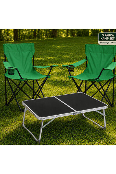 Trendinyeri 2 Sandalyeli Katlanır Kamp Seti 60x40 cm Masa ve Sandalye
