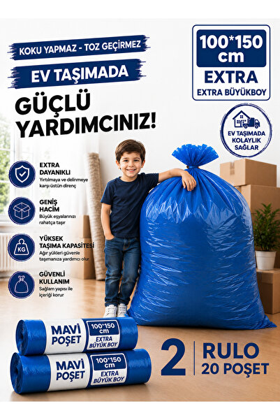 EFTAPLAST 100*150 EXTRA KALIN EV VE EŞYA TAŞIMA POŞETİ (20 ADET)