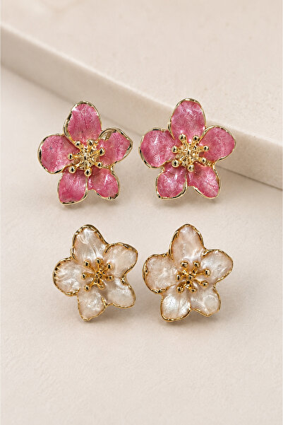 MRK Set of 2 Earrings Pink Flower Earrings