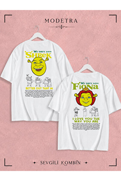 Modetra Women Men Unisex Shrek Fiona Back Printed Lover Couple Combination Ov...