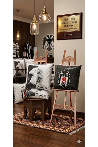 Taç Lisanslı Beşiktaş Karakartal 40x40 Kırlent %100 Pamuk