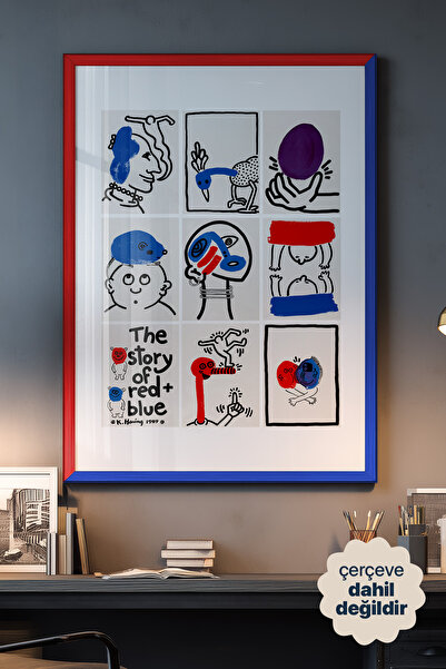 Persona Istanbul Keith Haring "The Story of Red + Blue" - Pop Art Poster (Çer...