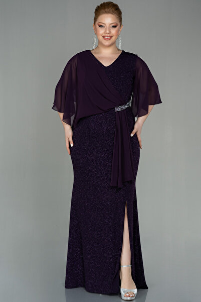 Efelif Short Sleeve Long Glitter Plus Size Evening Dress Abu39596