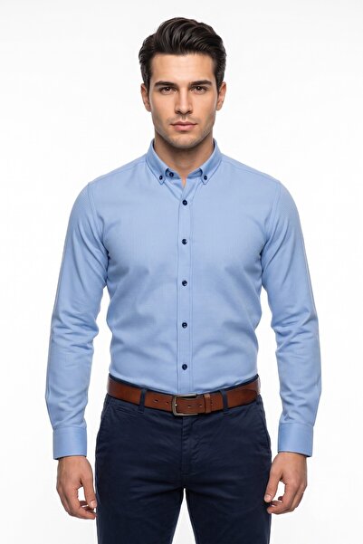 Mösyö Men's Slim Fit Long Sleeve Honeycomb Textured Shirt Bgl-St05628
