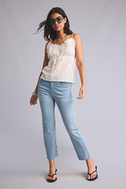 DeFacto Crop Flare Fit High Waist Light Blue Jean Trousers I1911Ax26Au