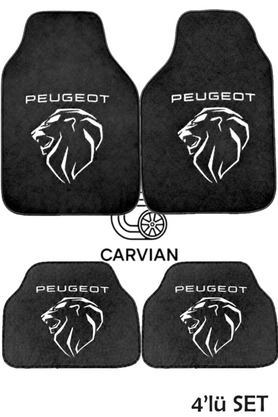 Carvian Peugeot Desenli 4'lü Universal Oto Halı Paspas Seti Kaymaz Araç Paspası