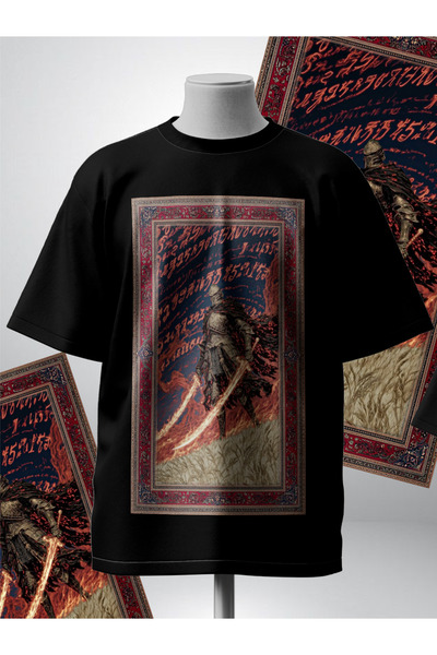 Dark Fantasy Grafik Baskılı Oversize Siyah Unisex Tişört Premium