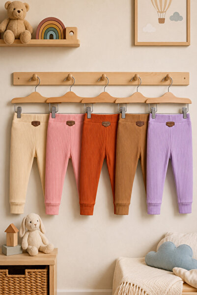 MAHFEL 5-Pack 100% Cotton Flexible Ribbed Baby Alpine Pants Unisex