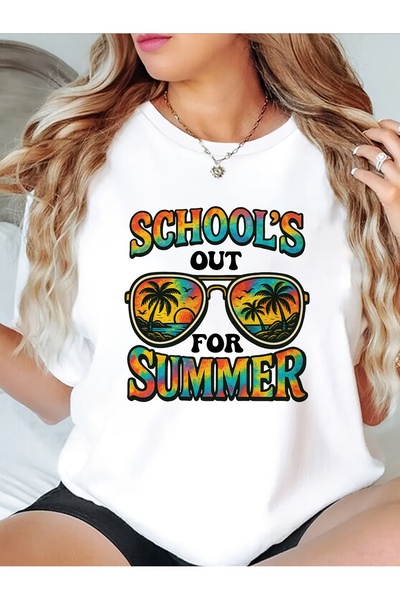 212Wear تي شيرت نسائي بتصميم شاطئي مرح - طباعة 'S Out Summer'، أكمام قصيرة، ي...