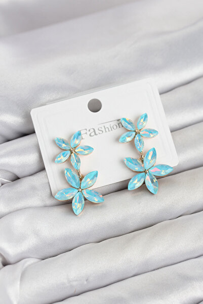OGHAMAY Ice Blue Crystal Flower Earrings