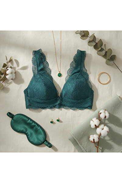 BONBON Women's Lace Front Snap Breastfeeding Bra Petrol Green Color Bb2680