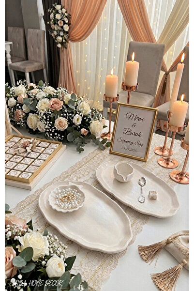 Alba Home Decor Sedefli nişan tepsisi söz tepsisi yüksük tepsisi kahve tepsisi