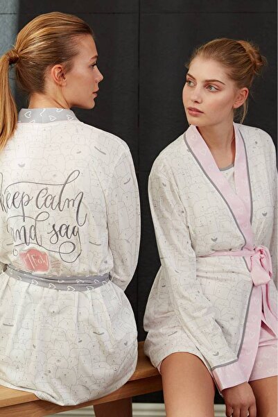 FIRST STYLE The Most Stylish Pink and Beige Turkish Set with Three Pieces Com...