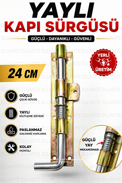 ellante 24 Cm Yaylı Kapı Sürgüsü Galvaniz Çelik Ferforje Bahçe Demir Garaj De...