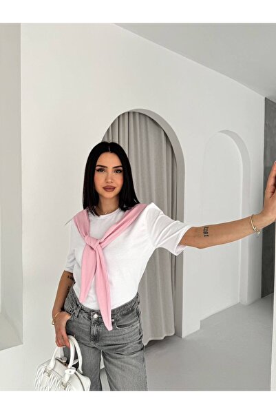 Jöns Butik Women's Scarf Detailed T-Shirt – Basic Stylish T-Shirt with Scarf