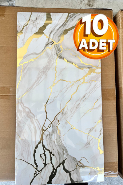 BienHome 10 Adet, 30x60 Cm Gold Mermer Desenli Kendinden Yapışkanlı Pvc Panel