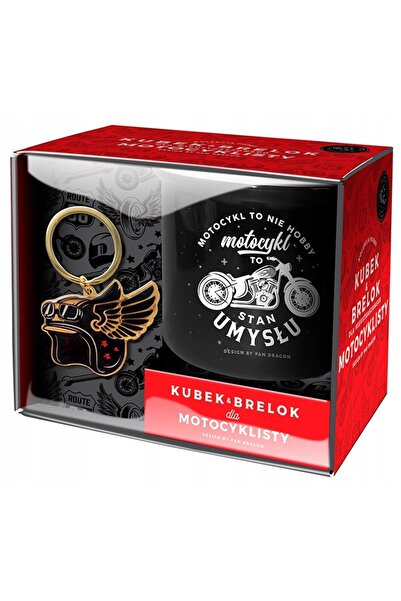 Pan Dragon Set cana si breloc, Motociclist, Ceramica, 300 ml, Negru