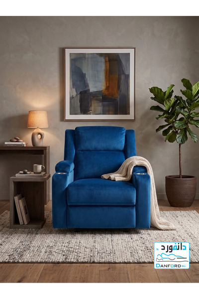 DANFORD BD Fixed Recliner Chair with Cup Holder and Footrest Blue Color Luxur...