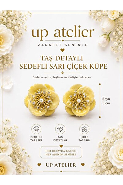 Up Atelier أقراط صفراء مرصعة بالزركون وتفاصيل من اللؤلؤ
