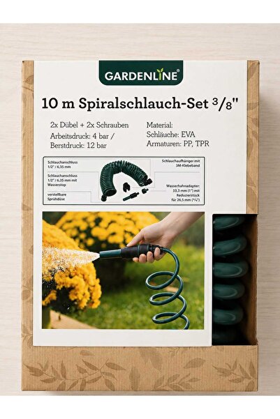 Home Gardenline 10 μ. σπιράλ λάστιχο κήπου, 3/8 ", με πιστόλι ποτίσματος και ...