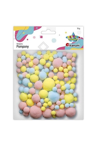 Titanum Pompoane din poliester, pastel mix 10/15/20/25/30 mm, multicolor, 15 g