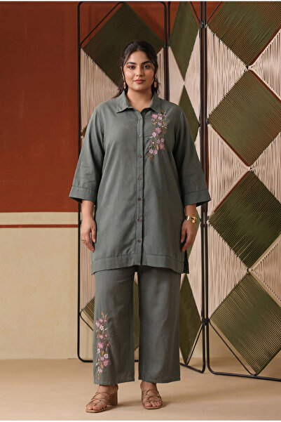 PRIYA'S PANACHE Plus Size Embroidered Rayon Flex Co-ord Set with Trouser for ...